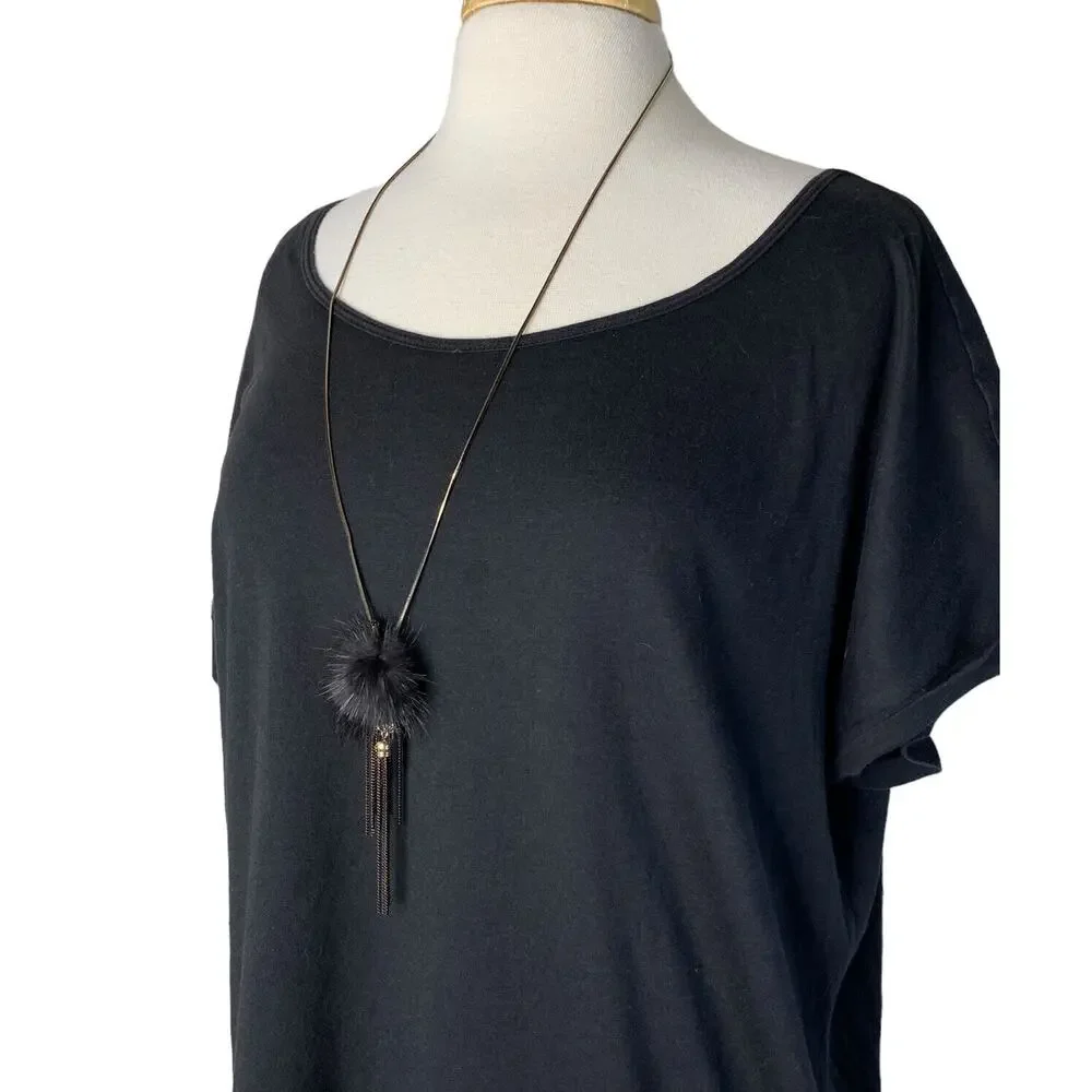 SHIRALEAH New Mink Fur Black Brass Fringe Boho Lulu Statement Necklace NWT